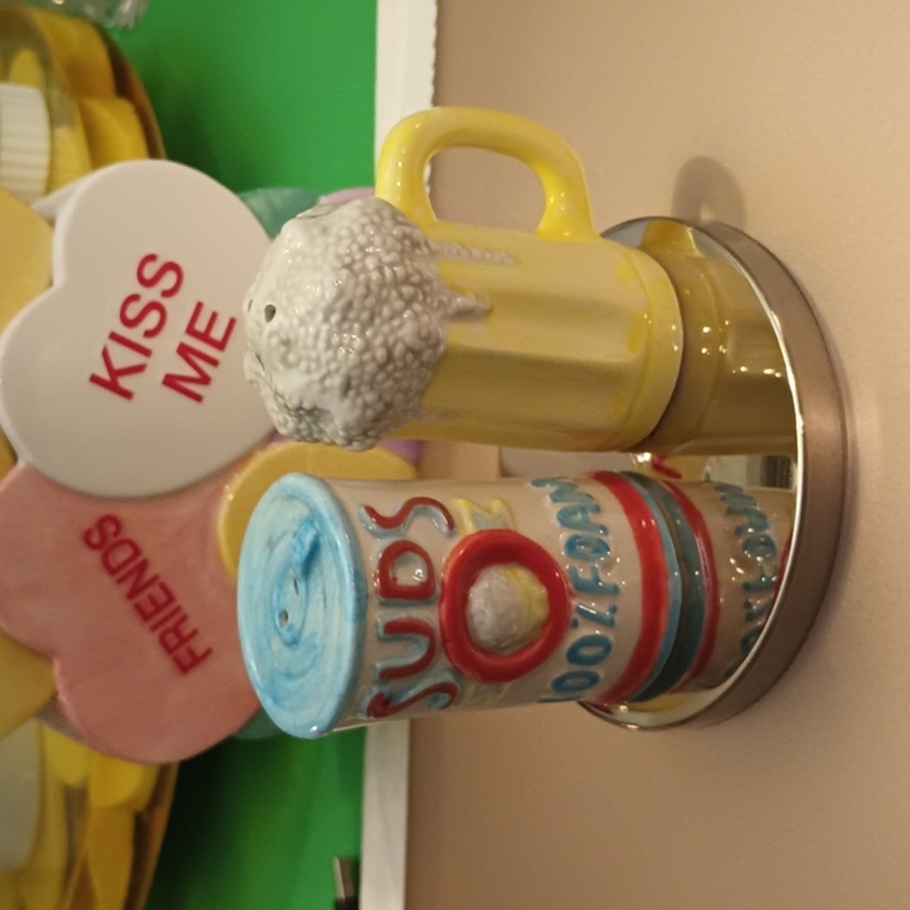 Fitz and Floyd ceramic beer can and beer mug